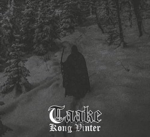 Black and white album cover featuring a cloaked figure in a snowy forest.