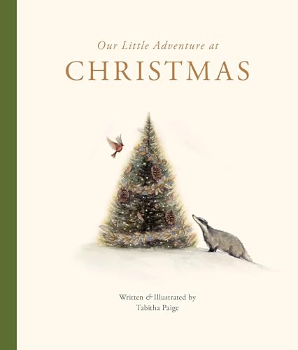 Book cover featuring a badger and a bird near a decorated Christmas tree.