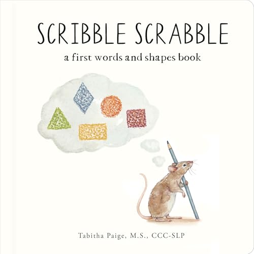 Board book cover with shapes, a mouse, and pencil illustration.