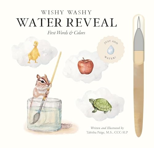 Water reveal activity book cover with chipmunk, duckling, turtle, and paintbrush.