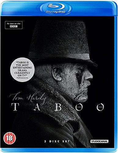 Blu-ray cover featuring Tom Hardy in a top hat for the series Taboo.