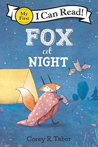 Book cover: fox wrapped in a blanket with a flashlight at night.