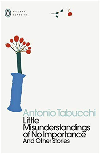 Book cover: beige background, blue vase with red tulips, text by Tabucchi.