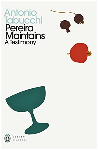 Book cover: "Pereira Maintains" with fruit and a green goblet illustration.