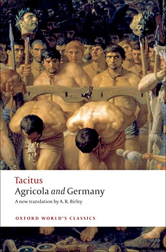 Book cover: “Agricola and Germany” with a classical painting of figures.