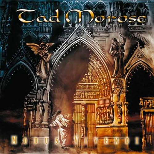 Album cover for Tad Morose’s “Modus Vivendi” featuring gothic architecture and figures.