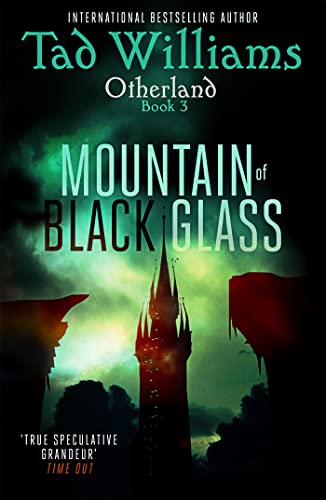 Book cover: "Mountain of Black Glass" with a dark, fantastical landscape.