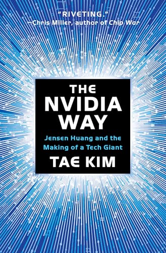 Book cover titled The Nvidia Way by Tae Kim against a blue light-streaked background.