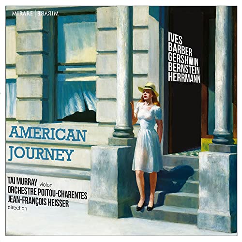 CD cover: woman in blue dress stands before a building facade.