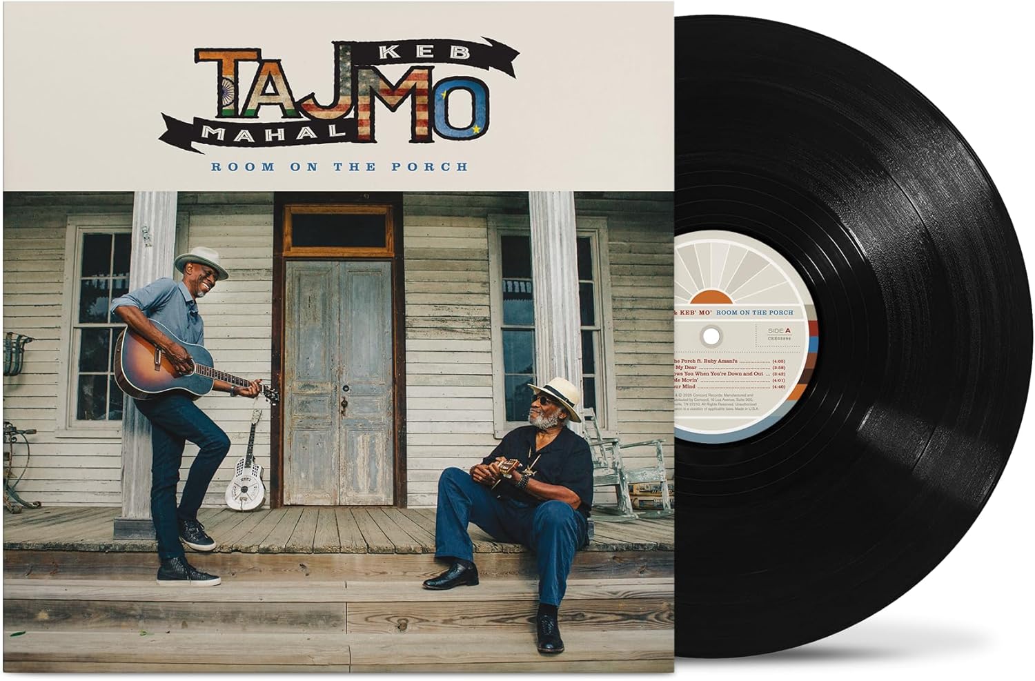 Taj Mahal & Keb' Mo' album cover with vinyl record shown.