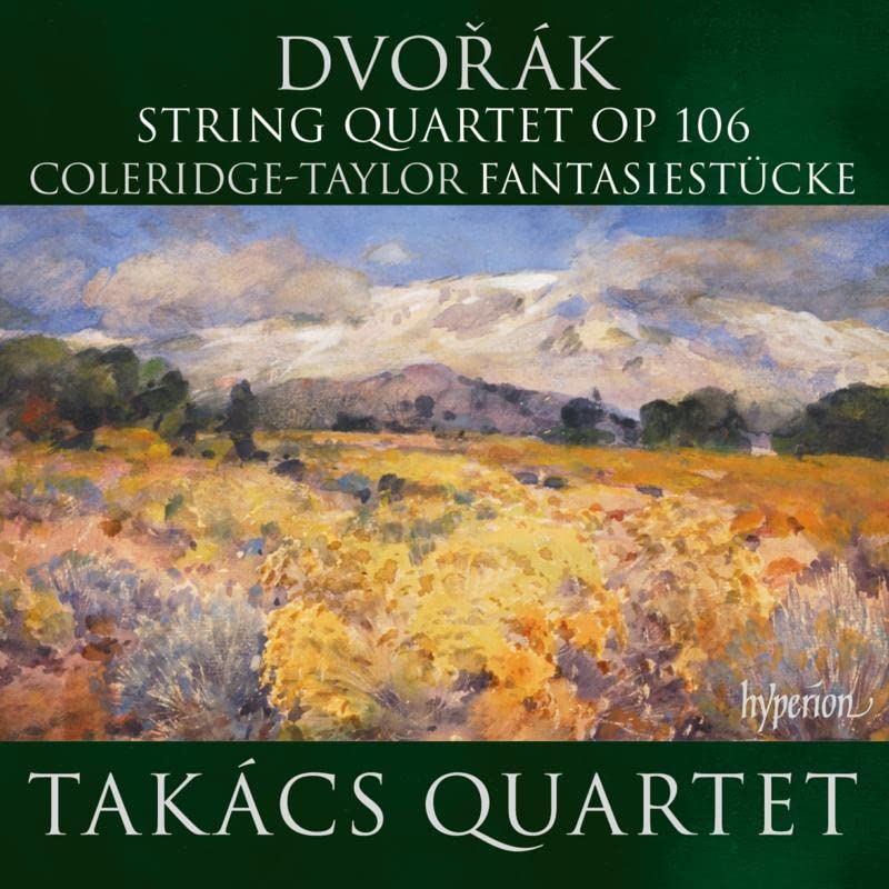 CD cover featuring a landscape painting and text: Dvořák, Takács Quartet.