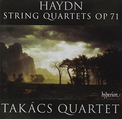 Cover of "Haydn: String Quartets Op 71" by Takács Quartet, featuring a dark landscape.