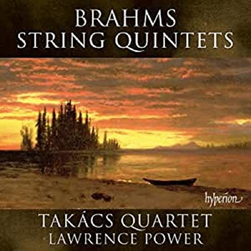 Cover of "Brahms: String Quintets" CD with a sunset landscape painting.