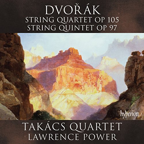 CD cover with mountain landscape and text: Dvořák, Takács Quartet.