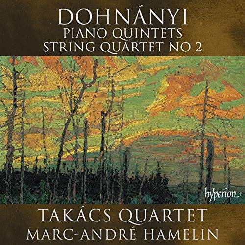 "CD cover featuring an abstract painting of trees against an orange and green sky."