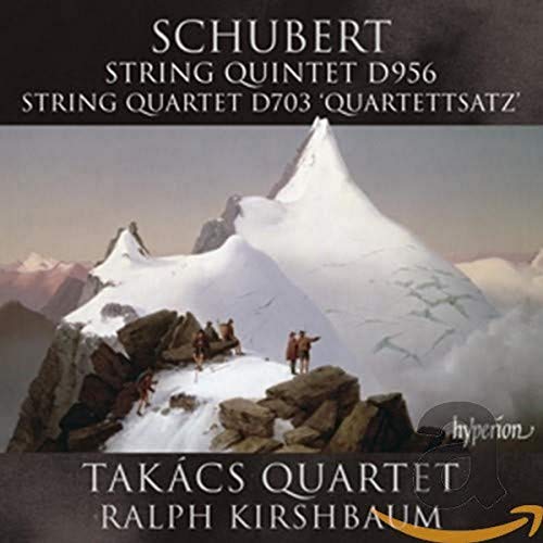 CD cover featuring snowy mountains with climbers, titled "Schubert: String Quintet D956."