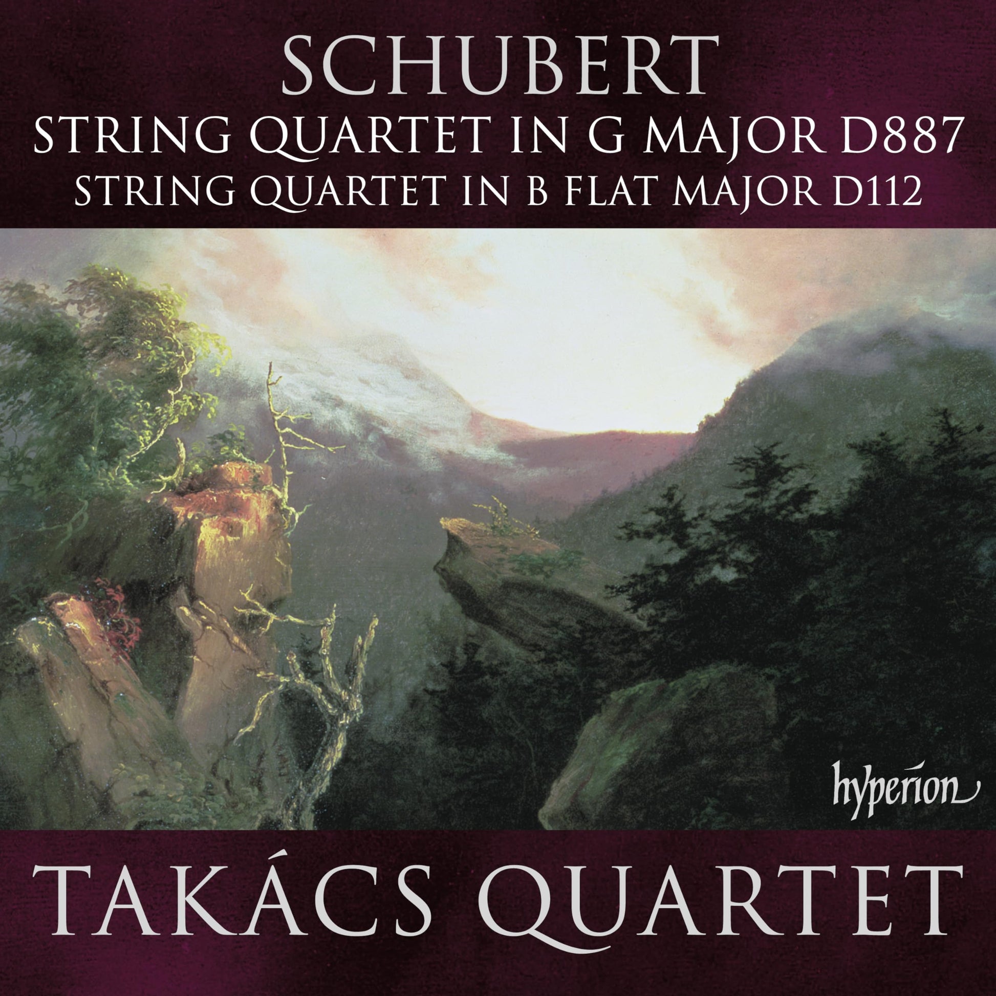 CD cover for Takács Quartet performing Schubert string quartets, landscape painting.