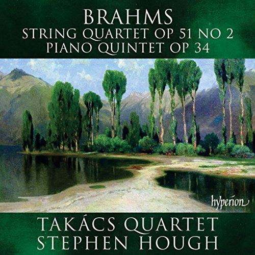 CD cover featuring a landscape painting and text: Brahms, Takács Quartet.