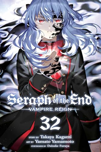 Manga cover: blue-haired character with red eyes holds a glowing red orb.