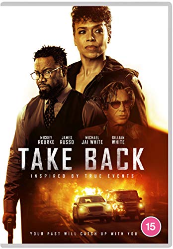 DVD cover for “Take Back” featuring three actors and car chase scene.