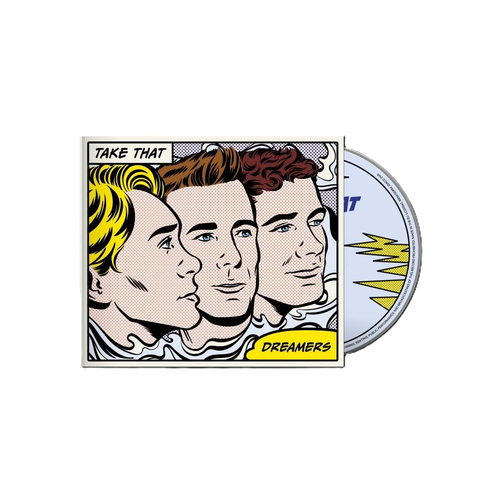 Take That “Dreamers” CD cover in a comic book pop art style.