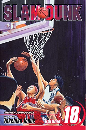 Slam Dunk, Vol. 18" manga cover with basketball players reaching for the hoop.