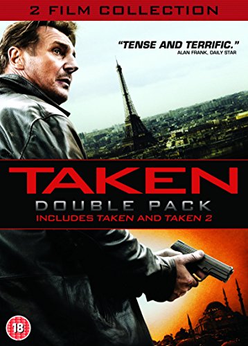DVD cover for Taken and Taken 2 featuring Liam Neeson and the Eiffel Tower.