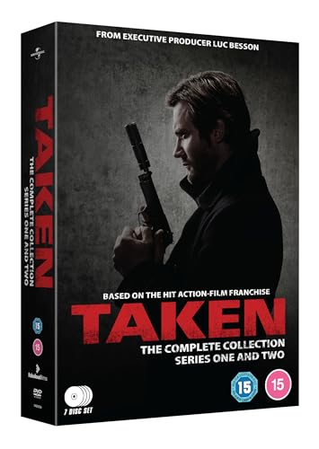 DVD box set cover for Taken: The Complete Collection featuring a man holding a gun.