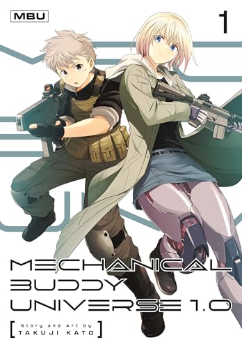 Anime-style illustration of two armed characters, book cover for "Mechanical Buddy Universe 1.0".