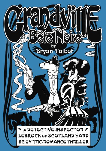 Book cover: anthropomorphic fox and badger detectives with guns, ornate lettering.