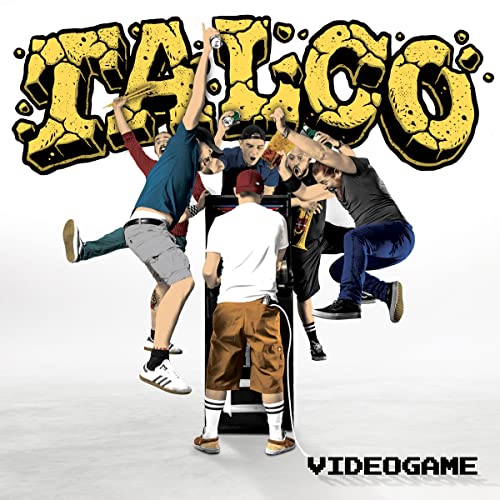 Album cover for "Talco - Videogame" featuring people around an arcade cabinet.