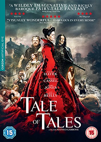 DVD cover for “Tale of Tales” featuring Salma Hayek in a red gown.