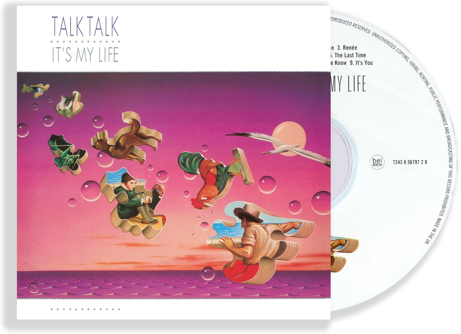 Talk Talk’s “It’s My Life” CD cover: abstract figures in a vibrant, purple scene.
