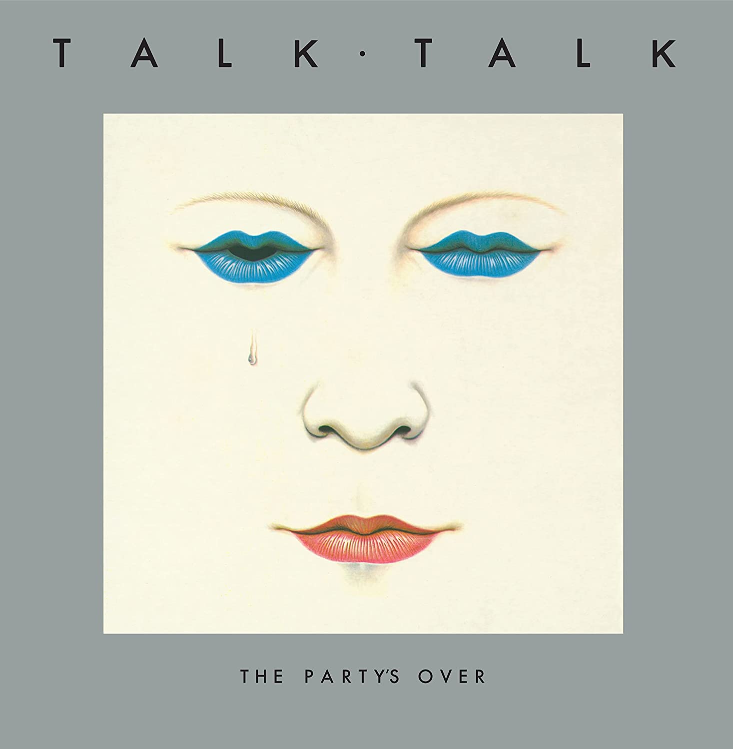 Album cover featuring a stylized face with blue lips for eyes and red lips.