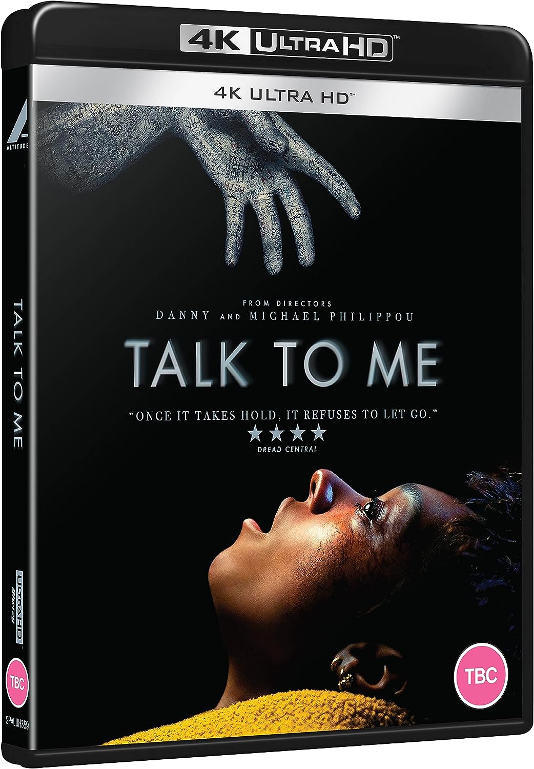 Talk to Me 4K UHD Blu-ray cover featuring a hand reaching toward a face.