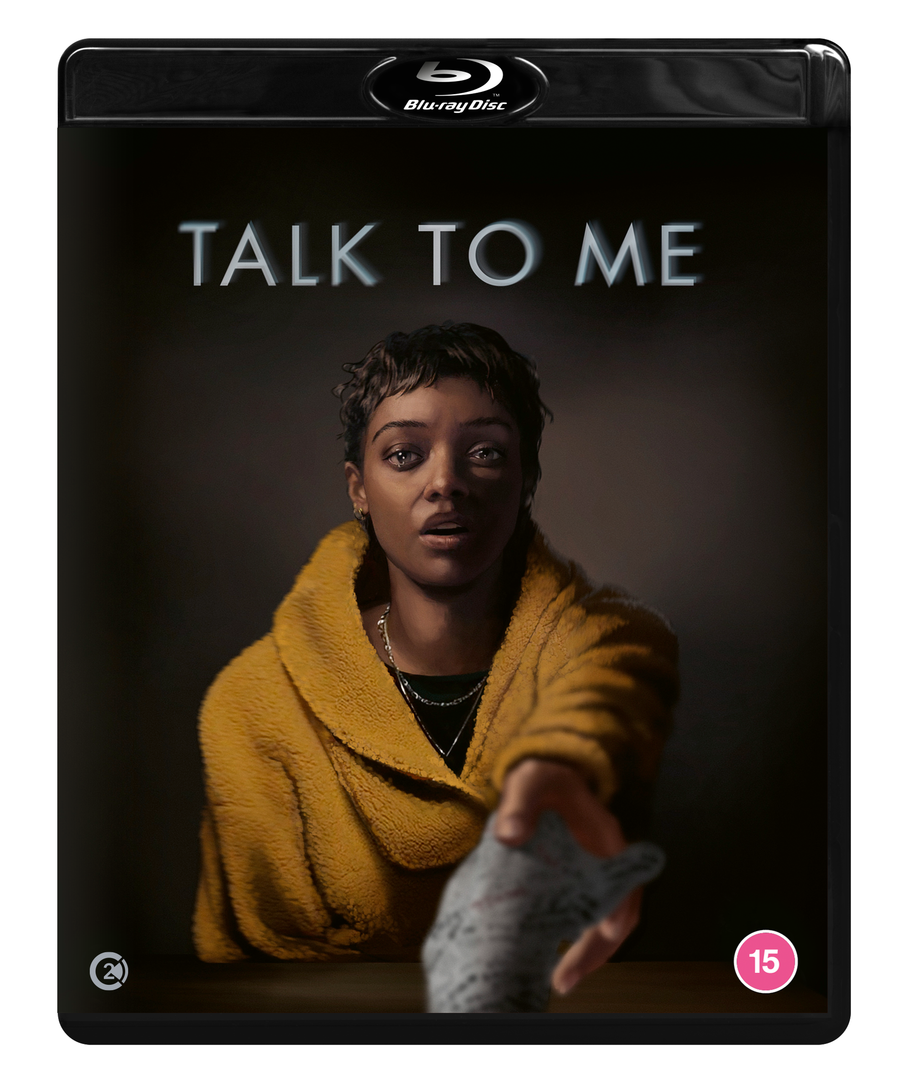 Woman in yellow jacket on Blu-ray case for Talk to Me film.