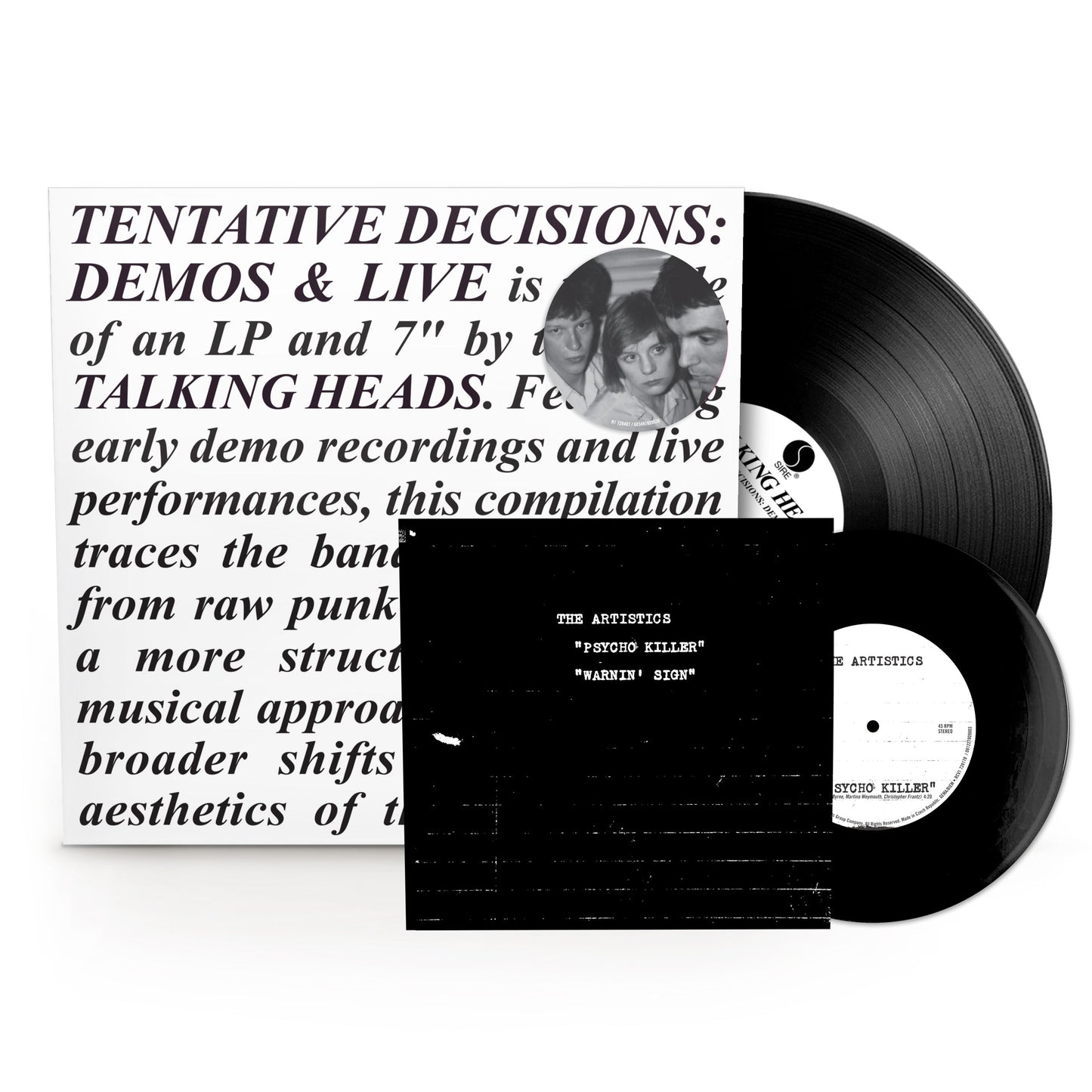 Talking Heads vinyl record set with album cover, large LP, and smaller 7-inch disc.