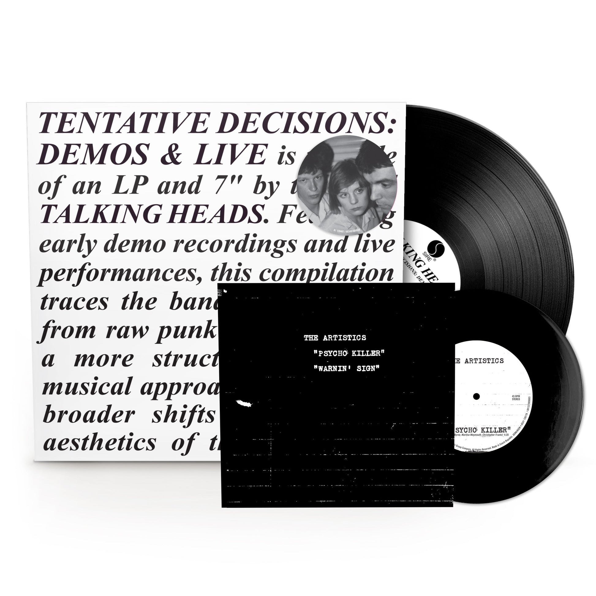 Talking Heads vinyl record set with album cover, large LP, and smaller 7-inch disc.