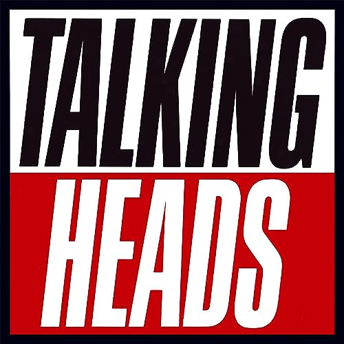 Talking Heads album cover: black text on white and red background.
