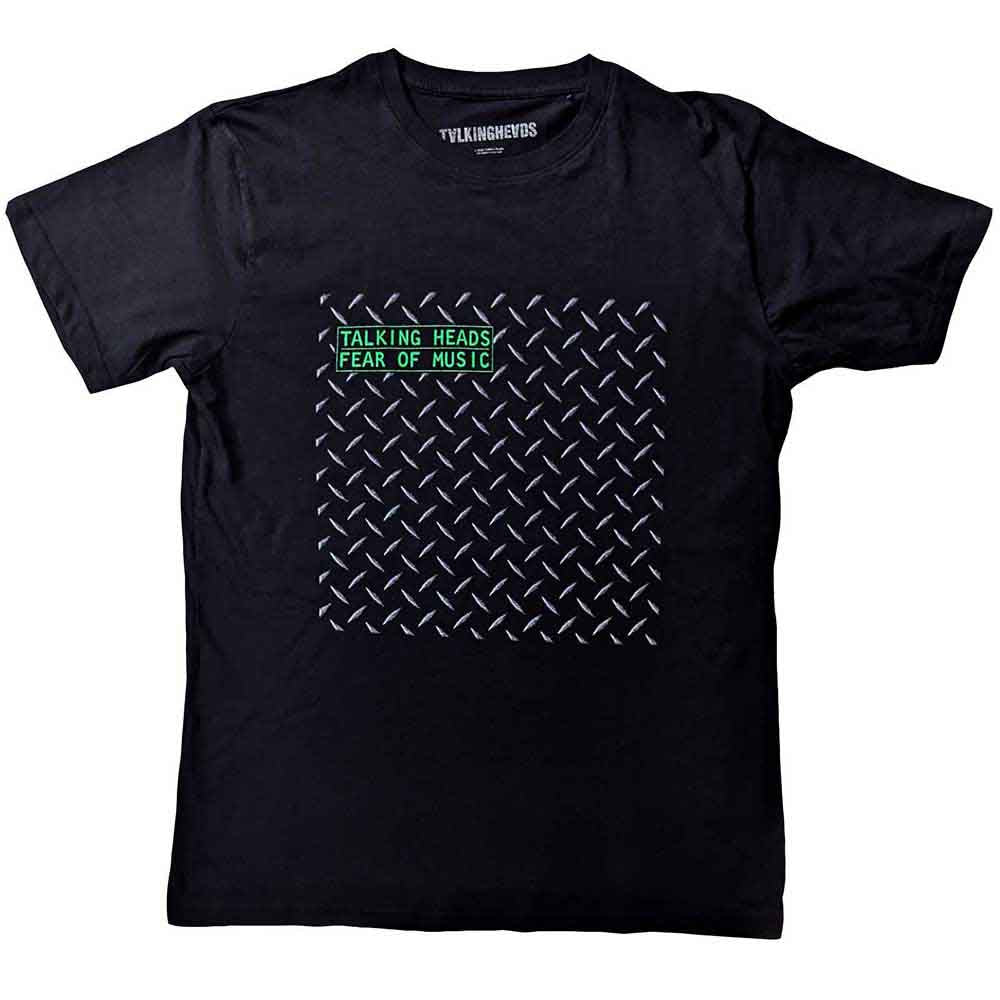 Black t-shirt featuring artwork from Talking Heads' "Fear of Music" album cover.