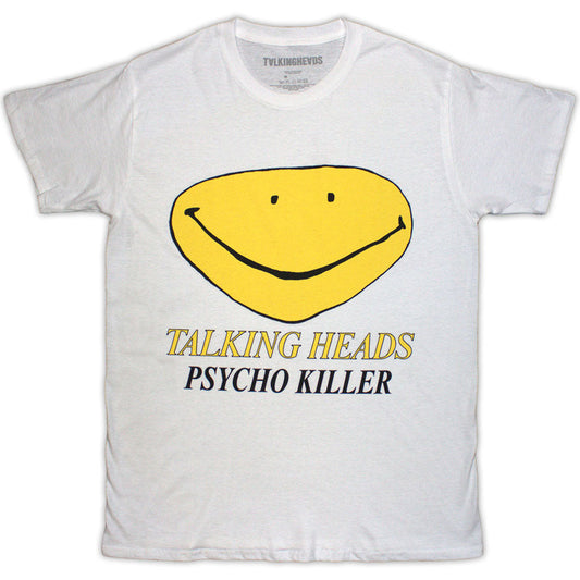 Black t-shirt with Talking Heads’ “Psycho Killer” album art graphic, size large.