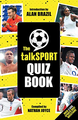 Black book cover with sports images and white “talkSPORT QUIZ BOOK” text.