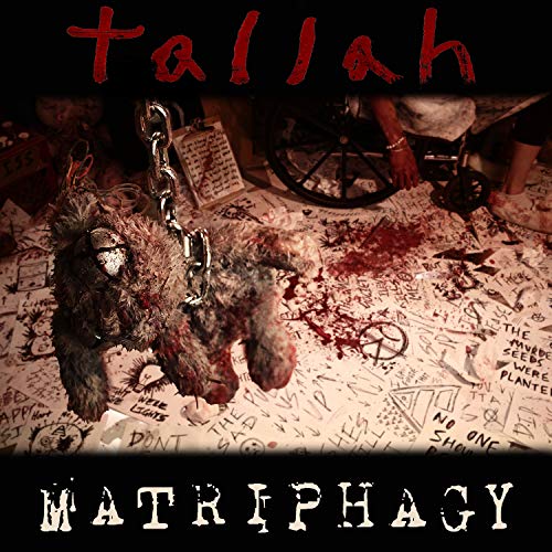 Album cover with a bloody, dead animal hanging from a chain on a graffiti-covered floor.
