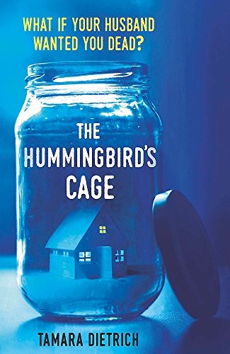 Book cover: "The Hummingbird's Cage" with a house inside a glass jar.