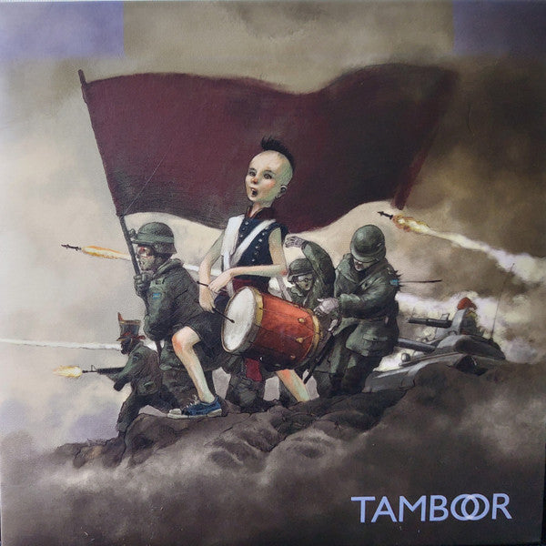 CD cover art: boy with drum amidst soldiers and a red flag.