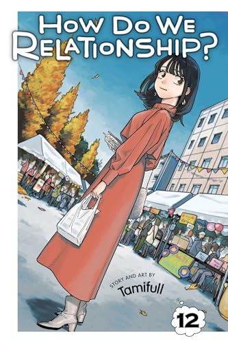 Manga cover showing a woman in a long orange dress walking through a market.