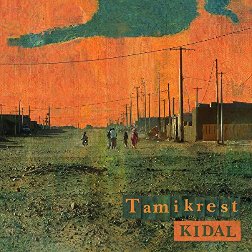 CD cover with a desert landscape, power lines, and people walking.
