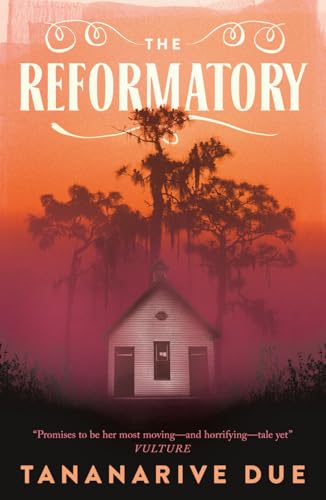 Book cover: a small white building with trees against an orange, purple sky.