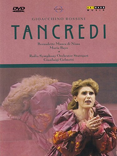 DVD cover for Rossini’s opera *Tancredi*, featuring two singers in costume.