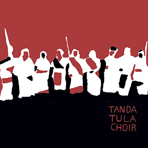Stylized illustration of a choir in white against a red background with black text.